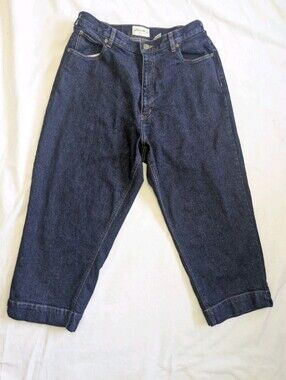 Womens Petite Eddie Bauer Dark Wash High Rise Capri Knickers Blue Jeans Sz 16W